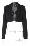 Black Fashion Casual Solid Cardigan Turndown Collar Outerwear