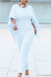 Light Blue Casual Patchwork O Neck Skinny Jumpsuits