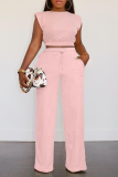 Pink Casual Solid Patchwork O Neck Sleeveless Two Pieces