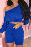 Grey Casual Solid Patchwork One Shoulder Long Sleeve Two Pieces