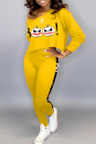 Yellow Casual Print Patchwork One Shoulder Long Sleeve Two Pieces