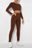 Fuchsia Casual Sportswear Solid Basic O Neck Long Sleeve Two Pieces