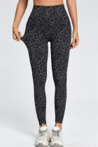 Black Gray Casual Sportswear Leopard Basic Skinny High Waist Trousers
