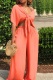 Tangerine Red Casual Solid Patchwork V Neck Half Sleeve Two Pieces