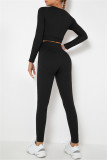 Fuchsia Casual Sportswear Solid Basic O Neck Long Sleeve Two Pieces