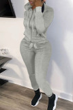 Black Casual Solid Split Joint Zipper Hooded Collar Long Sleeve Two Pieces