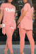 Pink Casual Letter Print Patchwork Asymmetrical O Neck Short Sleeve Two Pieces