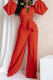 Red Fashion Casual Solid Bandage V Neck Long Sleeve Two Pieces