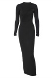 Black Fashion Sexy Solid Hollowed Out V Neck Long Sleeve Dresses