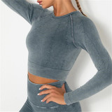 Grey Casual Sportswear Striped Basic Long Sleeve Top Yoga Clothes