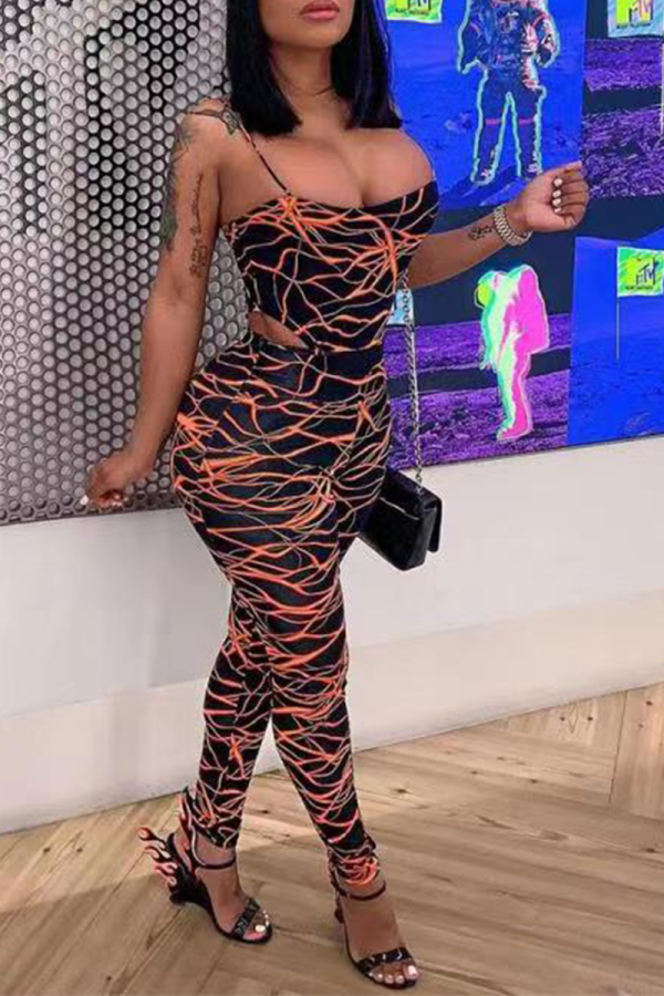 Multicolor Sexy Print Patchwork Spaghetti Strap Sleeveless Two Pieces