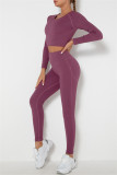 Fuchsia Casual Sportswear Solid Basic O Neck Long Sleeve Two Pieces