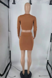 Black Sexy Solid Hollowed Out O Neck Long Sleeve Two Pieces