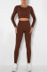 Coffee Casual Sportswear Solid Basic O Neck Long Sleeve Two Pieces