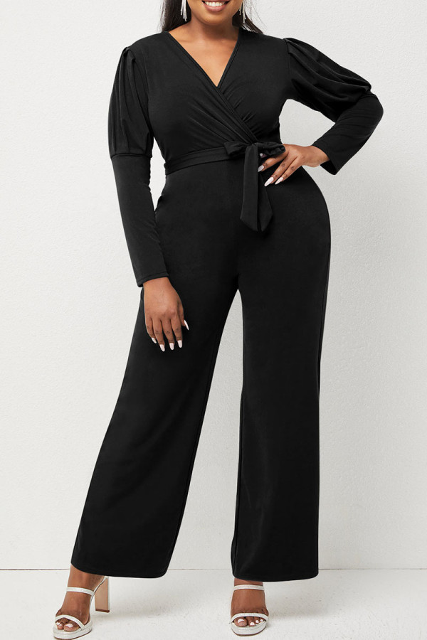 Yellow Casual Solid Patchwork V Neck Straight Jumpsuits
