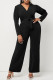 Yellow Casual Solid Patchwork V Neck Straight Jumpsuits