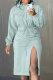 Light Blue Casual Solid Patchwork Hooded Collar Straight Dresses