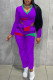 Purple Casual Print Patchwork Asymmetrical V Neck Long Sleeve Two Pieces