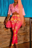 Red Fashion Casual Print Basic Skinny High Waist Pencil Trousers