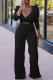 Black Fashion Casual Solid Bandage Patchwork V Neck Long Sleeve Two Pieces