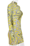 Yellow Casual Solid Patchwork O Neck Pencil Skirt Dresses