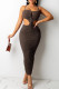Brownness Sexy Solid Hollowed Out Patchwork Frenulum Fold Zipper Spaghetti Strap Sling Dress Dresses