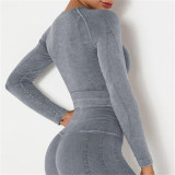 Grey Casual Sportswear Striped Basic Long Sleeve Top Yoga Clothes