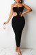 Black Sexy Solid Hollowed Out Patchwork Frenulum Fold Zipper Spaghetti Strap Sling Dress Dresses
