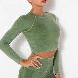 Green Casual Sportswear Striped Basic Long Sleeve Top Yoga Clothes