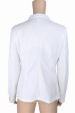 White Work Solid Patchwork Asymmetrical Turn-back Collar Outerwear