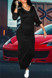 Red Fashion Casual Striped Slit V Neck Long Dress
