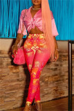 Red Fashion Casual Print Basic Skinny High Waist Pencil Trousers