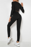 Fuchsia Casual Sportswear Solid Basic O Neck Long Sleeve Two Pieces