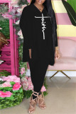 Pink Fashion Casual Print Slit V Neck Long Sleeve Two Pieces