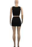 Tangerine Red Sexy Solid Hollowed Out U Neck Sleeveless Two Pieces