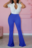 Color Blue Casual Solid Patchwork Boot Cut Mid Waist Speaker Solid Color Bottoms
