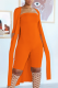 Tangerine Red Casual Solid Patchwork Strapless Half Sleeve Two Pieces