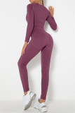 Fuchsia Casual Sportswear Solid Basic O Neck Long Sleeve Two Pieces
