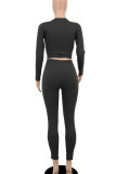 Red Casual Solid Patchwork Frenulum O Neck Long Sleeve Two Pieces