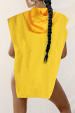 Yellow Sexy Solid Split Joint Asymmetrical Hooded Collar Tops