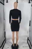 Black Sexy Solid Hollowed Out O Neck Long Sleeve Two Pieces
