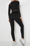 Fuchsia Casual Sportswear Solid Basic O Neck Long Sleeve Two Pieces