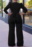 Purple Fashion Casual Solid Bandage Patchwork V Neck Long Sleeve Two Pieces