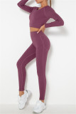 Fuchsia Casual Sportswear Solid Basic O Neck Long Sleeve Two Pieces