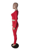 Red Sexy Solid Hollowed Out O Neck Long Sleeve Two Pieces