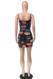 Colour Sexy Print Patchwork Spaghetti Strap Pencil Skirt Dresses
