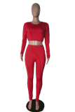 Red Sexy Solid Hollowed Out O Neck Long Sleeve Two Pieces