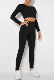 Fuchsia Casual Sportswear Solid Basic O Neck Long Sleeve Two Pieces