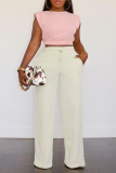 Pink Casual Solid Patchwork O Neck Sleeveless Two Pieces