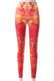 Red Fashion Casual Print Basic Skinny High Waist Pencil Trousers